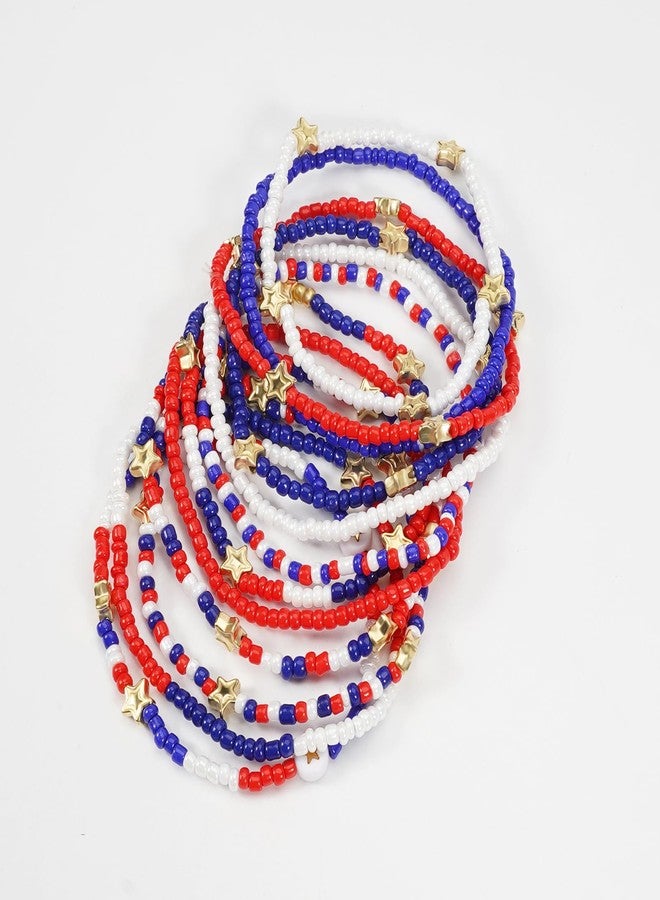 Briutn Red White Blue Beaded Bracelet with Gold Stars USA Independence Day Jewelry - Image 4